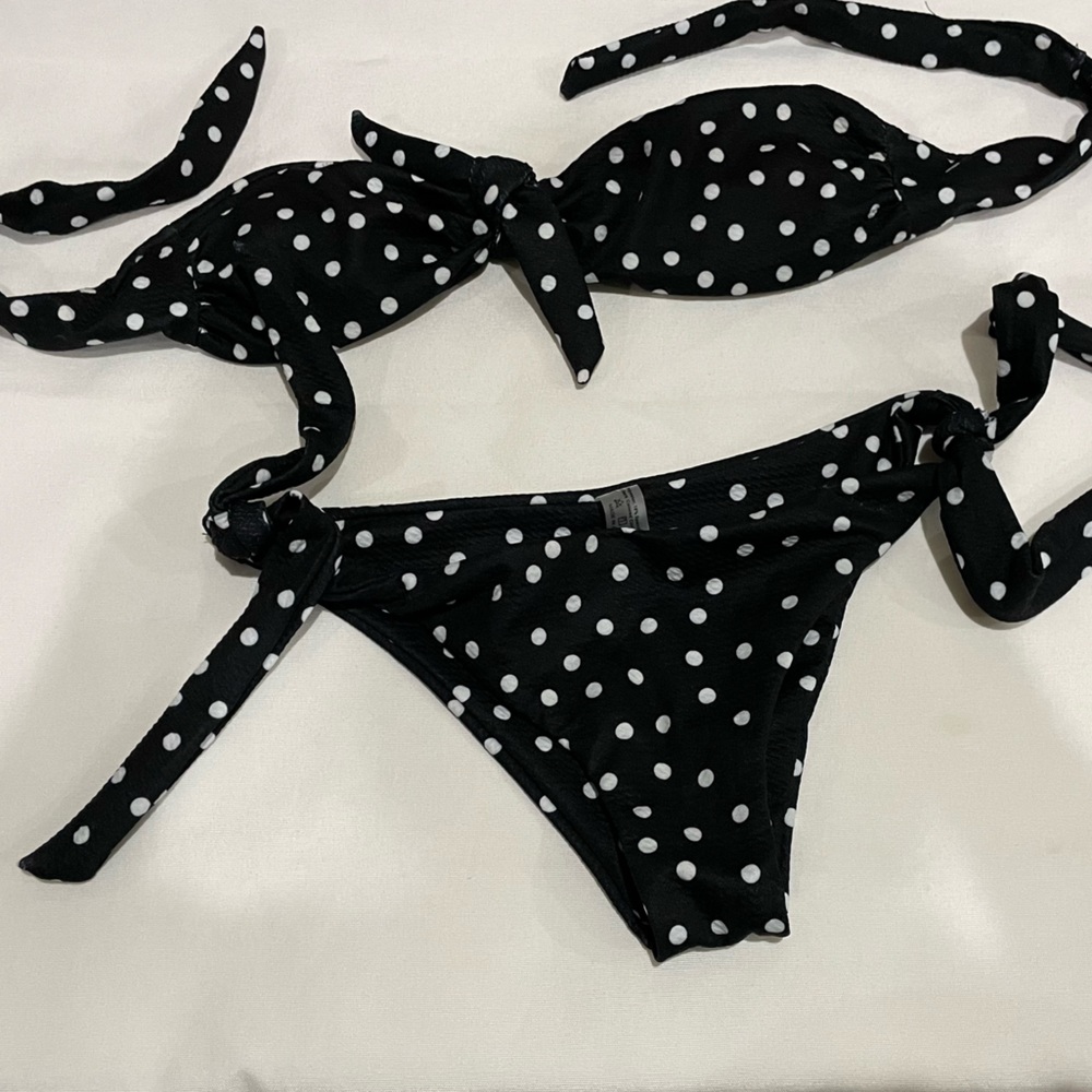 Black & White Polka Dot Strapless Bikini